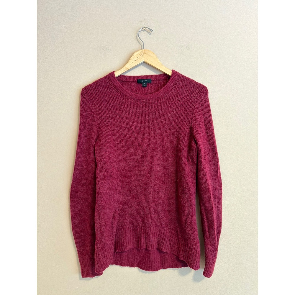 J.Crew Womens Berry Pink Ribbed Knit Crewneck Sweater High Low Hem Size S